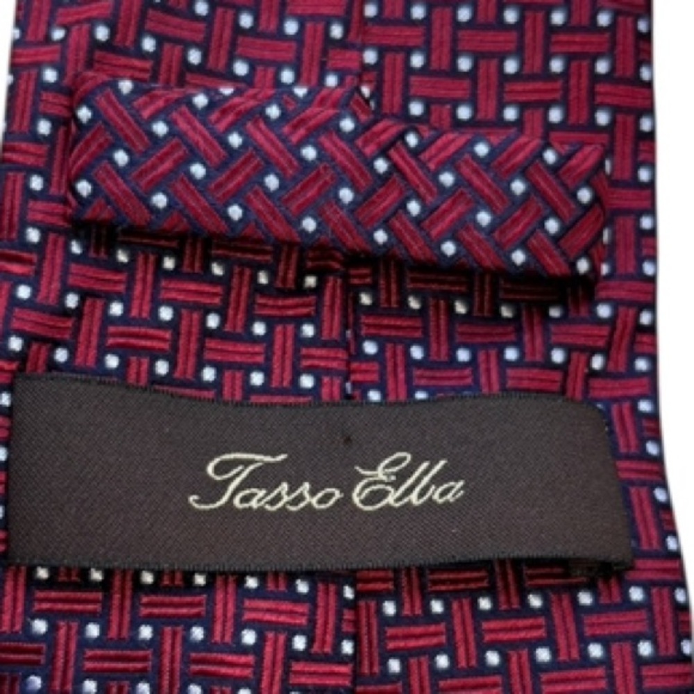Tasso Elba Red, Navy Blue amd Whie Geometric Print Silk Necktie - Picture 4 of 9
